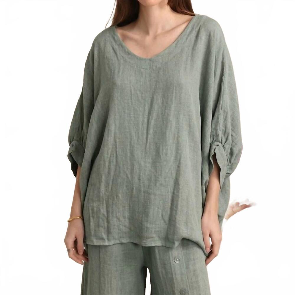 NEW LEA & LUC linen v neck dolman sleeve top - plus in sage